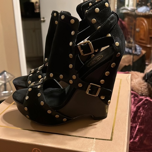 COPY - Auth Ash lovely studded suede leather wedge sandals 6.5 sz 37 - Picture 2 of 9